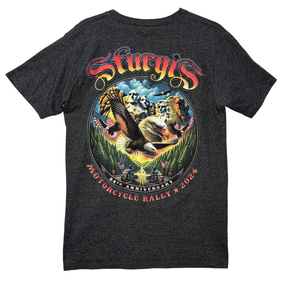 Sturgis T-Shirt 84th Anniversary Motorcycle Rally 2024 Eagle Mount Rushmore Gray